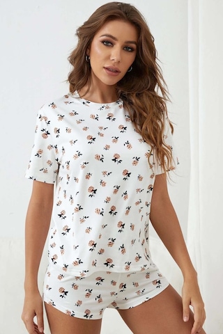 Merry See Baskılı Kısa Kollu Şortlu Kadın Pijama Takımı - Beyaz