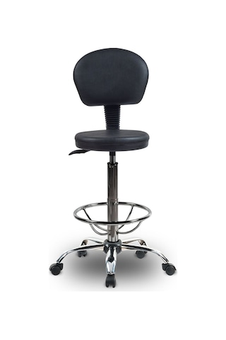 Ofiscombin Döner Tekerli Metal Ayak Arkalıklı Yüksek Bar Tabure Sandalyesi Siyah Deri 00047499850