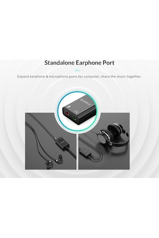 Orico USB 2.0 TRS 3.5mm Jack Girişli Harici Ses Kartı Siyah