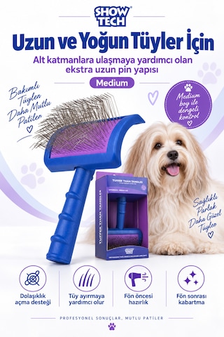 Showtech Tuffer Than Tangles Ekstra Uzun Kedi & Köpek Tarama Fırçası Medium