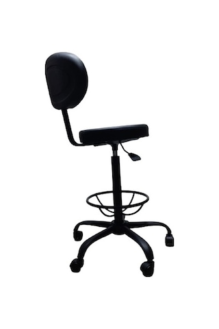 Laboratuvar Taburesi Çemberli Sırtlıklı Siyah Metal Ayaklı