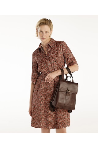 Yargıcı Kuşaklı Uzun Kollu Gömlek Elbise Kırmızı Desenli