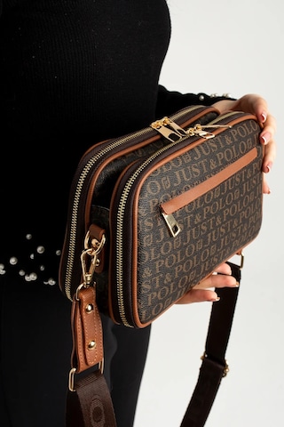 Just Polo Kadın Orta Boy Baskılı Şık Omuz Çantası Ve Cüzdanı Kombin Shopper K232053mh Kahverengi - Taba
