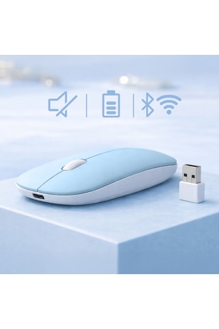 Apple Uyumlu MacBook iPad Bluetooth Şarjlı Mouse Usb Dongle Şarj Kablosu Dahil Sessiz İnce Ve Taşınabilir 13513