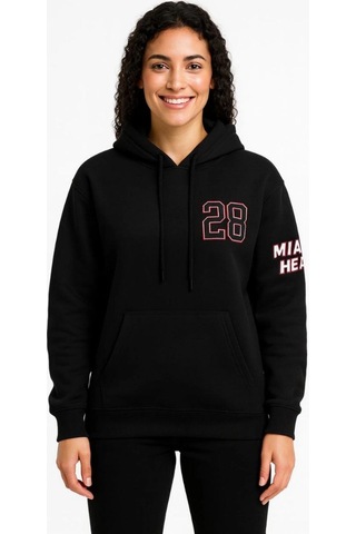 Vinevesta Kadın 3 İplik Pamuklu Kapüşonlu Kanguru Cepli Baskılı Hoodie Sweatshirt - Siyah Çok Renkli