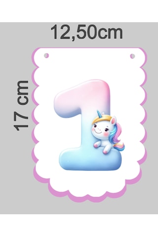 Unicorn Konsept One 1 Yaş Doğum Günü Süsü Banner Happy Birthday