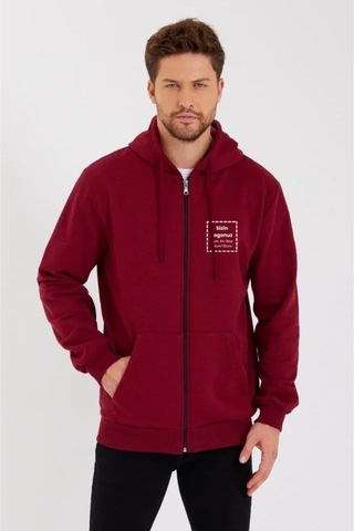 Butik İstanbul Unisex Tam Fermuarlı Kapşonlu Özel Tasarım Sweatshirt - Bordo Beyaz