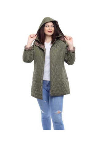 Vetre Kadın Ekose Baharlık Kapitone Mont Haki Büyük Beden 1024 Çok Renkli