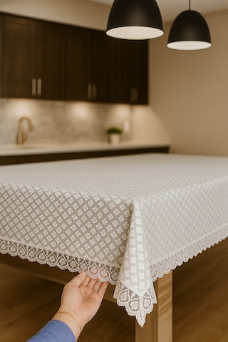 Lüks Gri Dantel Detaylı Masa Örtüsü Şık Desenli Su Geçirmez Kumaş Şık Sofra Dekoru Gri