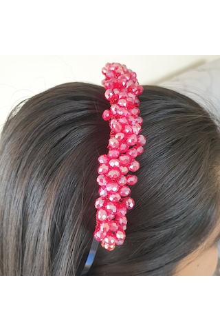 Kırmızı Kristal Boncuklu Gelin Tacı