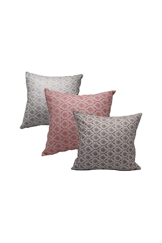 Melisa Damask Baskılı Duck Kumaş Kahve&kırmızı&gümüş Kırlent 45 45 Cm Üçlü - 813 45 x 45