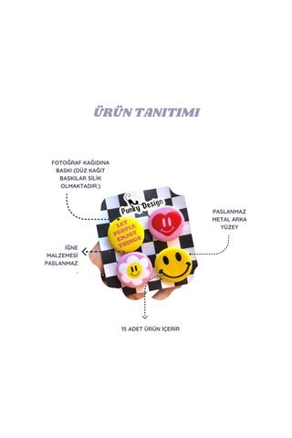 Trend-13 Indie Rock Temalı Rozet Seti 44 Mm Çanta Ceket Yaka Rozeti-15 Adet Çok Renkli