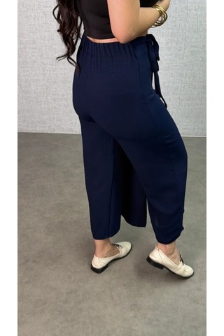 Veraura Lifestyle Kadın Beli Lastikli Bağcık Detay Aerobin Kumaş Etek Pantolon Lacivert
