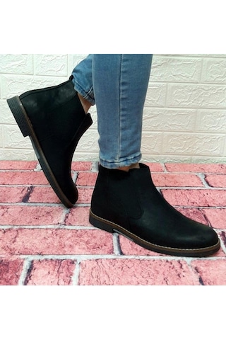 Voyager 3502 Siyah Hakiki Deri Bilekte Lastikli Erkek Bot