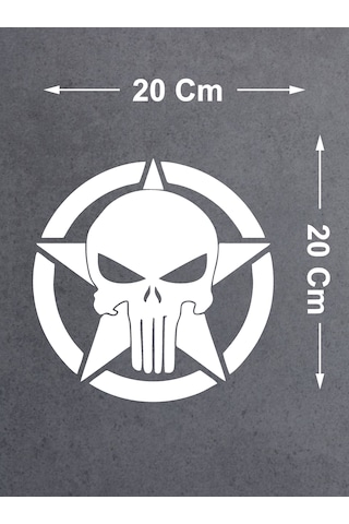 Punisher İnfazcı Kurukafa Yıldız Sticker - Araba Oto Motosiklet Cam Sticker - 00063 20x20 Cm