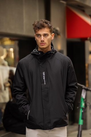 Yeast İçi Astarlı Suya Dayanıklı Kapşonlu Fermuarlı Yağmurluk - Siyah Siyah