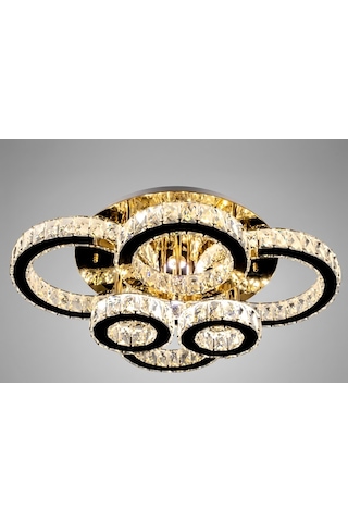 6 Halkalı Modern Kristal Led Plafonyer Avize Altın - Gold