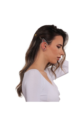 Kadın Antik Gümüş Kaplama Çivili Model Kırmızı Kristal Kesme Taşlı Ear Cuff Sağ Kulak Küpe Çok Renkli
