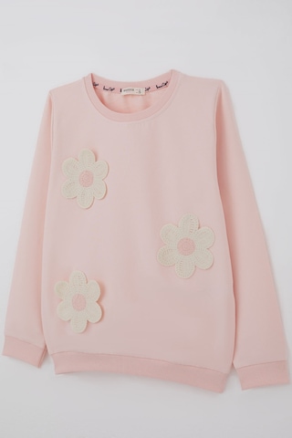 Breeze Kız Çocuk Sweatshirt Triko Papatya Aplikeli 4-8 Yaş , Pudra