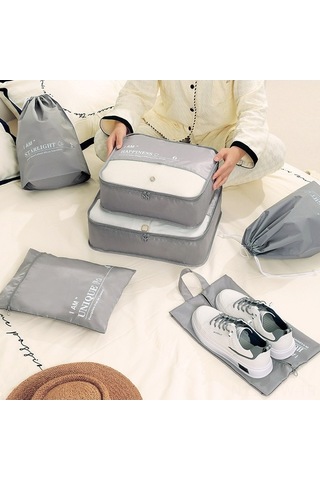 Fortunelane 6'lı Seyahat Giyim Çantası Seti - Gri Ev/seyahat - Kolay Organize Edici Çanta Gri