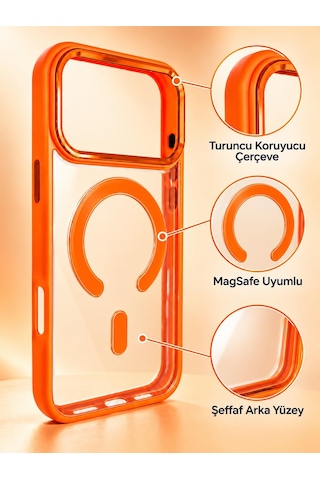 Iphone 17 Pro Max Magsafe Renkli Çerçeve Şeffaf Kılıf Metal Kamera Korumalı