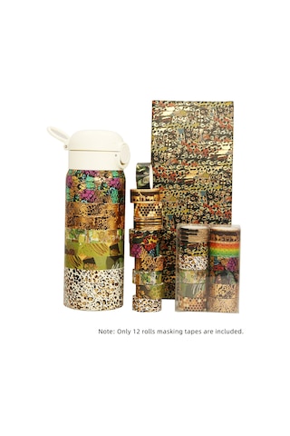Springsun 12'li Altın Folyolu Vahşi Hayvan Desenli Washi Bant Seti - Dıy, Hediye Paketleme, Defter Süsleme 15mm