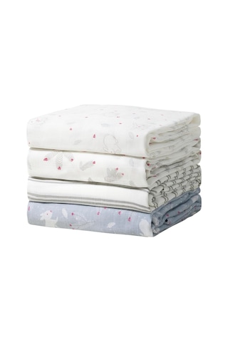 Muslin Kundak Bezi 4'lü Set, Ultra Yumuşak ve Nefes Alabilir Pamuk, 120x120 CM Beyaz