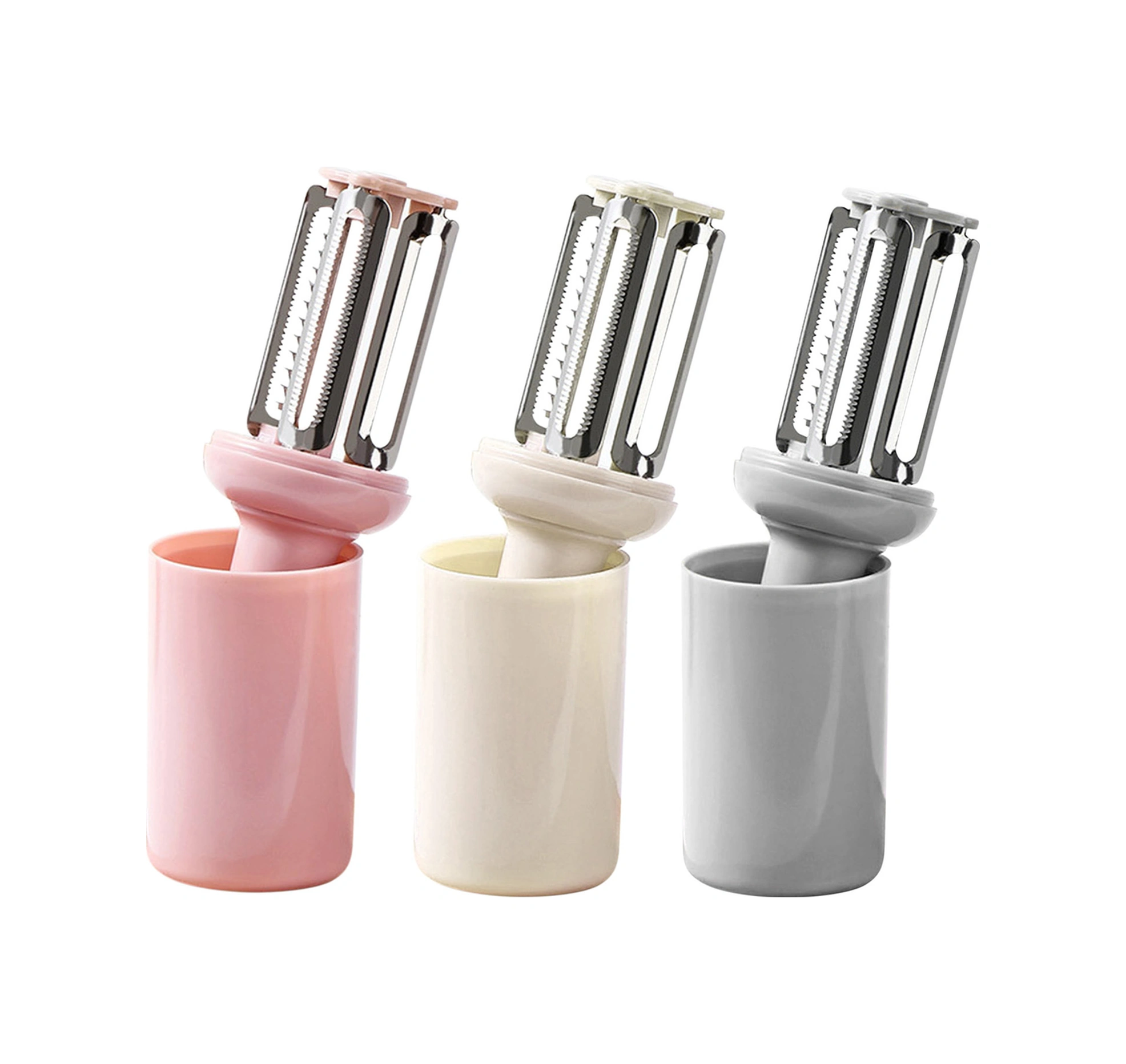 Moveevo Pembe 3'lü Evsel Meyve Sebze Soyucu: Soyma, Dilimleme, İncelleme + Zencefil Değiştirici, 4x14cm, Paslanmaz Çelik Bıçaklı, Abs Kollu, Kapaklı Mutfak Aleti Diğer