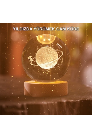 Kız Figürlü Sarı Cam Küre Işıklı Büyük Boy Ahşap Standlı Dekor Standart