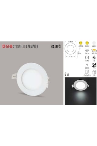 Cata Ct-5145 10 Adet 6w Slim Led Panel Armatür Alüminyum Kasa Beyaz