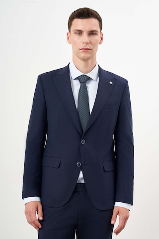 Morven Erkek Lacivert Yünlü Platinium Ekoseli Slim Fit Mono Yaka Takım Elbise 24mc001082200 Lacivert