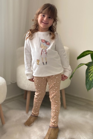 Breeze Kız Çocuk Taytlı Takım Sevimli Kız Baskılı Çiçekli 2-6 Yaş, Ekru Ekru