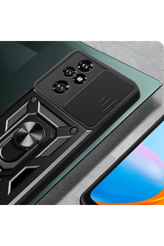 Honor 200 Pro Uyumlu Kılıf Magnetik Standlı Kamera Korumalı Zore Sürgülü Vega Kapak-siyah Siyah