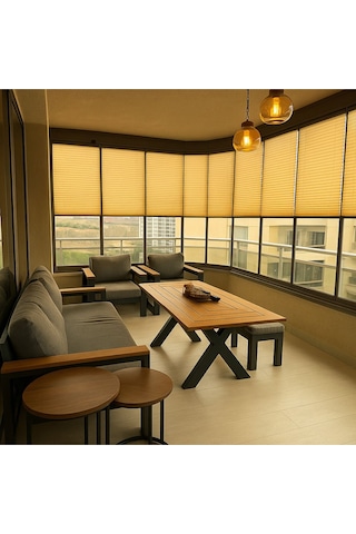 Perdema Kancalı/vidalı Jalvolin Plise Cam Balkon Perdesi - Ofis Perdesi - Mutfak Perdesi - Salon Perdesi Bej