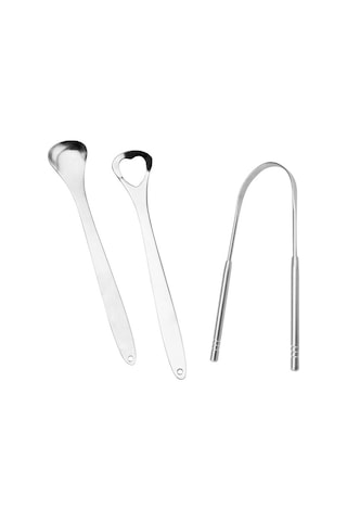 Sones Dil Temizleyici Ağız Kokusu Paslanmaz Çelik Temizleme Fırçası Dil Kazıyıcı + İki Parçalı Set Gümüş