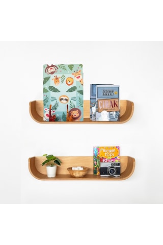 Dekoratif Ahşap Tasarım Duvar Rafı Meşe