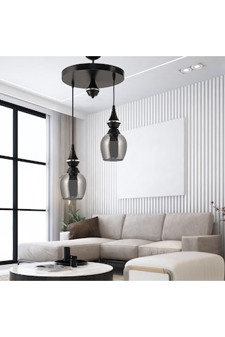 Dd İkili Pera Sarkıt Avize Füme Camlı Siyah2