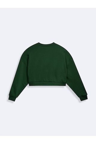 Ltb Bisiklet Yaka Baskılı Crop Yeşil Sweatshırt Yeşil L - XL