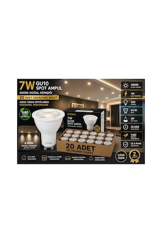 20 Adet 7w Gu10 Led Spot Ampul 4000k Doğal Günışığı 220v Enerji Tasarruflu Tavan Spot Ampul Paketi