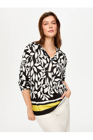 Eteği Sulu Monochrome Desen Uzun Kol V Yaka Tshirt S26tsh094 Us26tsh09410 Siyah