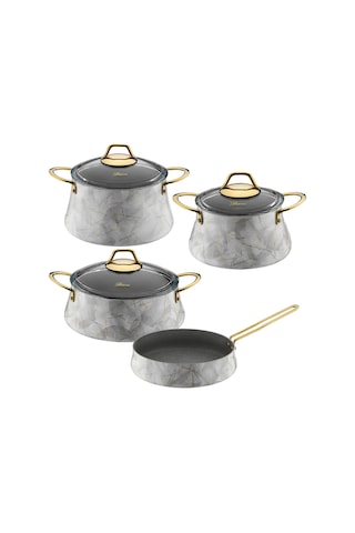 Brioni Marble 7 Parça Tencere Seti Beyaz Mbb11101