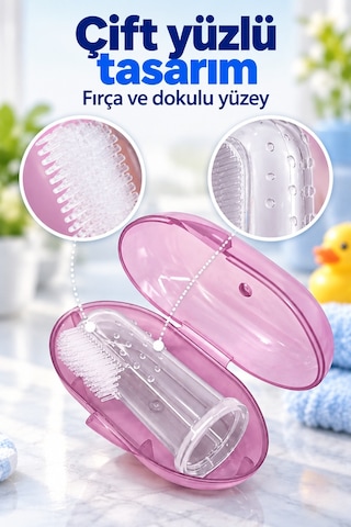 Mucit Home Pembe Kız Bebek Çocuk Silikon Parmak Diş Kaşıyıcı Dil Temizleyici Diş Fırçası