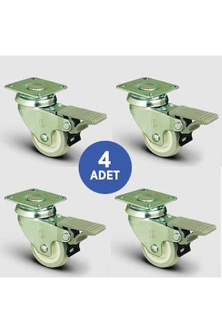 4 Adet Ep01Zkc50F. Oynak Tablalı Frenli Mobilya Tekerleği. Pvc