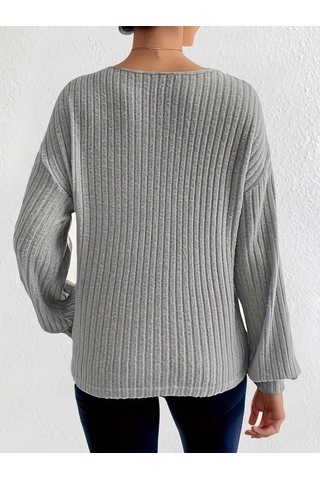 Nnstartshopping Kadın Uzun Kollu V Yakalı Salaş Şardonlu Kaşkorse Bluz Gri