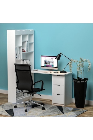 Modern Kitaplıklı Çalışma Masası Suntalam Çok Renkli