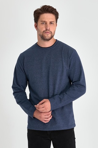 MMetalic Çift Bisiklet Yaka Standart Rahat Kesim Erkek Sweatshirt İndigo Mavi