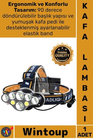 Lamba Avcı Güçlü Usb Şarj Edilebilir Profesyonel 8 Modlu 6000 Lümen 8 Led Su Geçirmez Kafa Lambası Çok Renkli