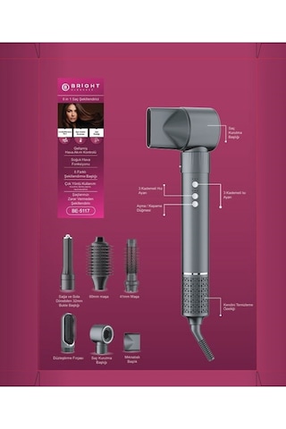 Bright Elegance BE-5117 6 in 1 Hava Üflemeli BLDC İyonizer Saç Şekillendirici Set Antrasit