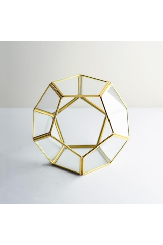 21x21x17cm Pirinç Gold Geometrik Teraryum Cam Fanus Aksesuar Çikolata Kutusu
