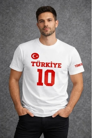 Veraura Lifestyle Erkek Türkiye Ay Yıldız Baskılı 10 Numara Forma Tişört Taraftar T-shirt - Beyaz